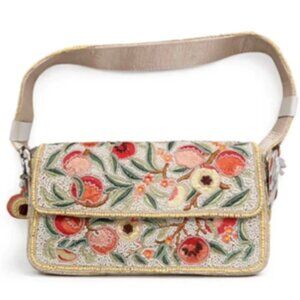 Handcrafted in India Beaded Bag Peach Fruit Embroidered Sparkly Shoulder Bag NWT